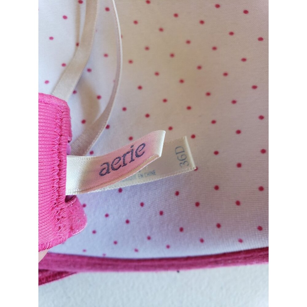Aerie Womens 36D Bra Pink Polka Dot T-Shirt Underwire Bra Lightly Padded Comfy - Picture 3 of 10